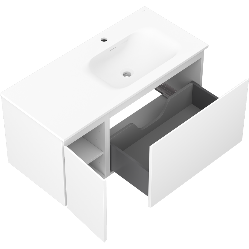 Mexen Orio Badezimmerschrank 100 cm mit Waschtisch Vela rechts, 1S, 1D, weiß matt - 91A13-10047-3-BBFF01-W23P01