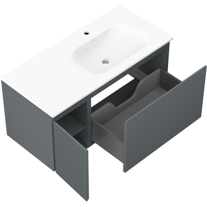 Mexen Orio Badezimmerschrank 100 cm mit Waschbecken Vela rechts, 1S, 1D, graphite matt/weiß matt - 91A13-10047-3-BBFF66-W23P01