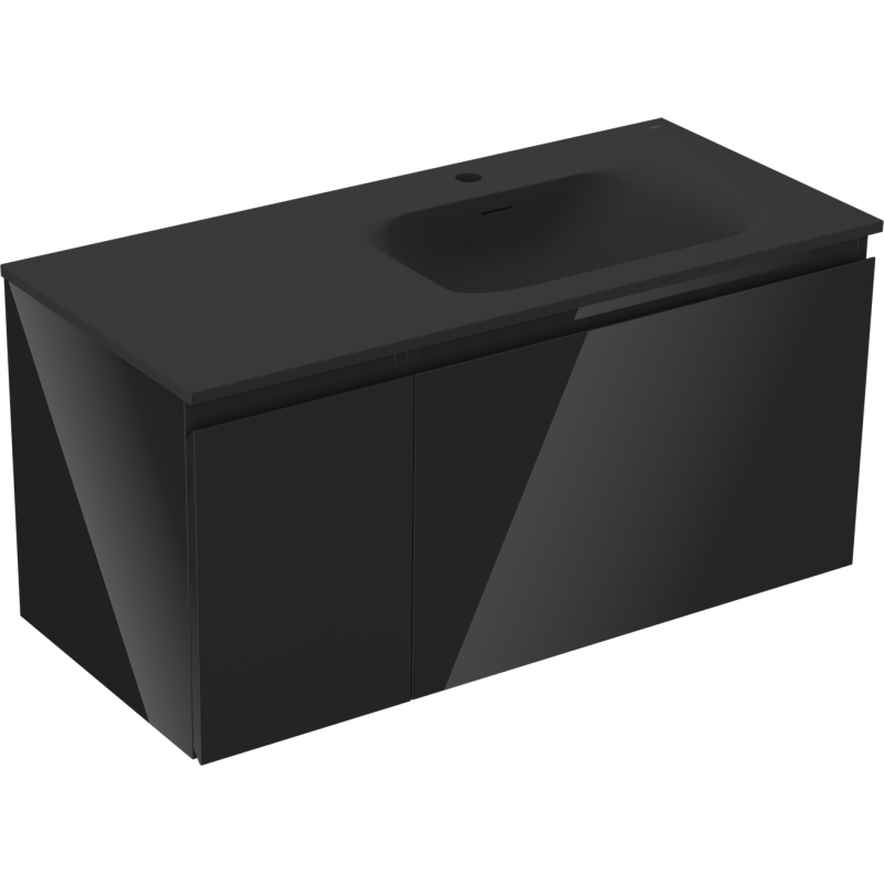 Mexen Orio Badezimmerschrank 100 cm mit Waschbecken Vela rechts, 1S, 1D, schwarz glänzend/schwarz matt