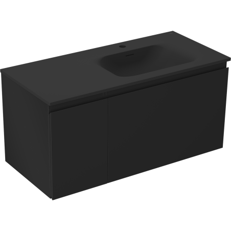 Mexen Orio Badezimmerschrank 100 cm mit Waschbecken Vela rechts, 1S, 1T, Schwarz Matt - 91A13-10047-3-BBFF71-W23P71