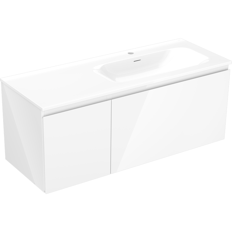 Mexen Orio Badezimmerunterschrank 120 cm mit Waschbecken Vela rechts, 1S, 1D, weiß glänzend - 91A13-12047-3-BBFF00-W23P00