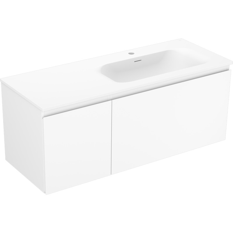 Mexen Orio Badezimmerschrank 120 cm mit Waschbecken Vela rechts, 1S, 1D, weiß matt - 91A13-12047-3-BBFF01-W23P01