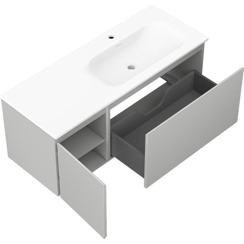 Mexen Orio Badezimmerschrank 120 cm mit Waschtisch Vela rechts, 1S, 1D, grau matt/weiß matt - 91A13-12047-3-BBFF62-W23P01