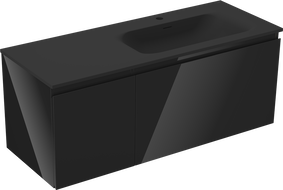 Mexen Orio Badezimmerschrank 120 cm mit Waschbecken Vela rechts, 1S, 1D, schwarz glänzend/schwarz matt