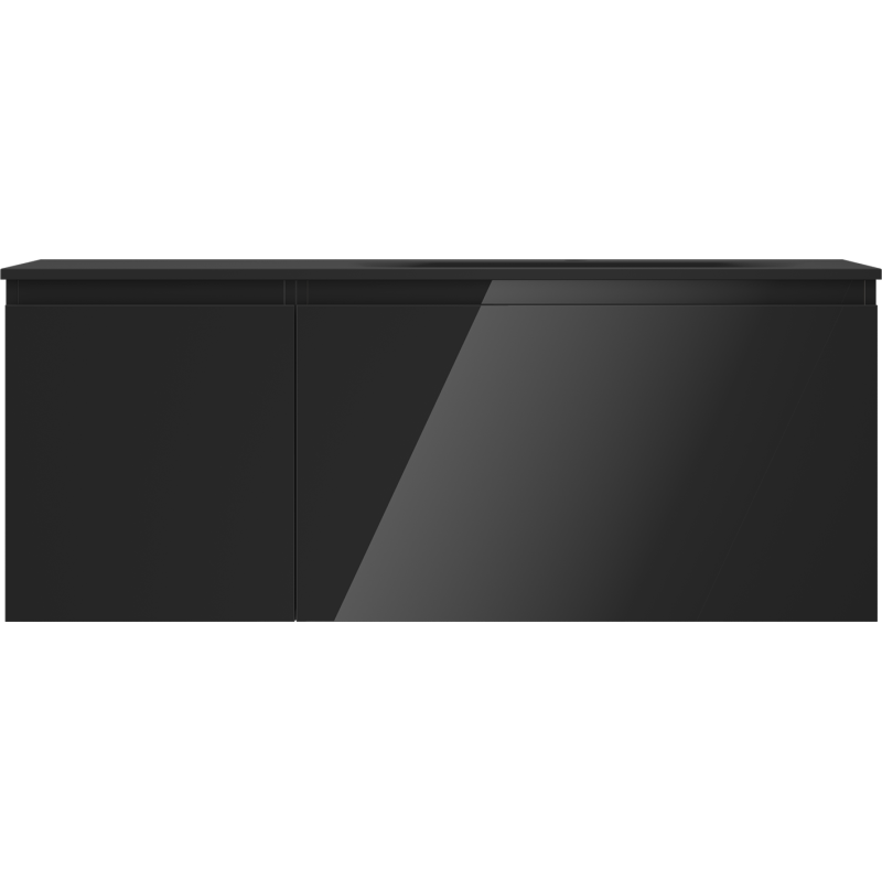 Mexen Orio Badezimmerschrank 120 cm mit Waschbecken Vela rechts, 1S, 1D, schwarz glänzend/schwarz matt