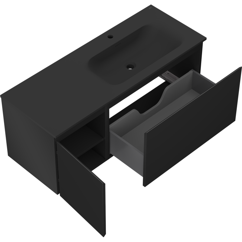 Mexen Orio Badezimmerunterschrank 120 cm mit Waschbecken Vela rechts, 1S, 1D, schwarz matt - 91A13-12047-3-BBFF71-W23P71