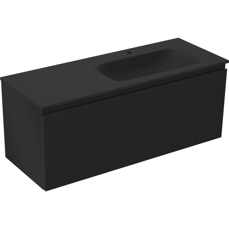 Mexen Orio Badezimmerunterschrank 120 cm mit Waschbecken Vela rechts, 1S, 1D, schwarz matt - 91A13-12047-3-BBFF71-W23P71