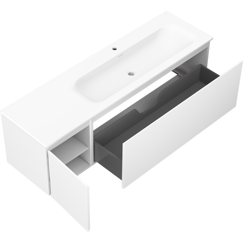 Mexen Orio 160 cm Badezimmerschrank mit Waschbecken Vela rechts, 1S, 1D, weiß matt - 91A13-16047-3-BBFF01-W23P01
