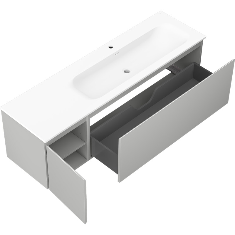 Mexen Orio Badezimmerschrank 160 cm mit Waschbecken Vela rechts, 1S, 1T, grau matt/weiß matt - 91A13-16047-3-BBFF62-W23P01