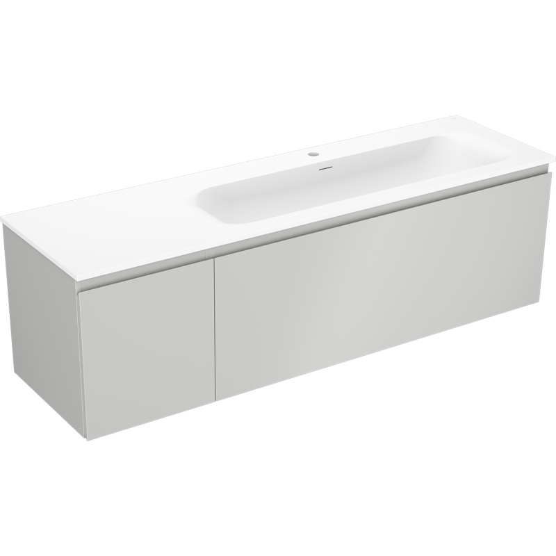 Mexen Orio Badezimmerunterschrank 160 cm mit Waschbecken Vela rechts, 1S, 1D, grau matt/weiß matt - 91A13-16047-3-BBFF62-W23P01