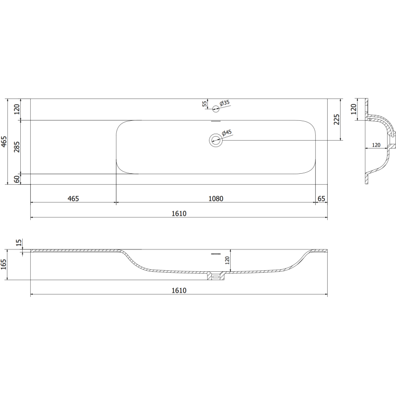 Mexen Orio Badezimmerunterschrank 160 cm mit Waschbecken Vela rechts, 1S, 1D, grau matt/weiß matt - 91A13-16047-3-BBFF62-W23P01