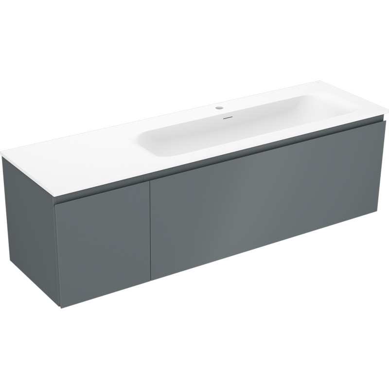 Mexen Orio Badezimmerschrank 160 cm mit Waschbecken Vela rechts, 1S, 1D, Graphit matt/Weiß matt - 91A13-16047-3-BBFF66-W23P01