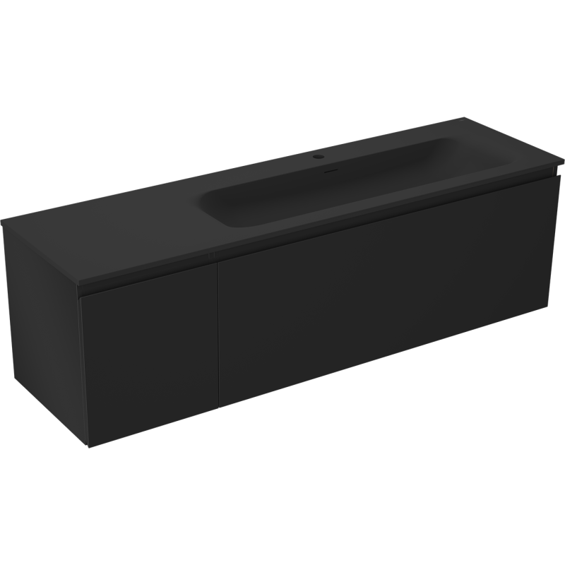 Mexen Orio Badezimmerschrank 160 cm mit Waschbecken Vela rechts, 1S, 1D, schwarz matt - 91A13-16047-3-BBFF71-W23P71