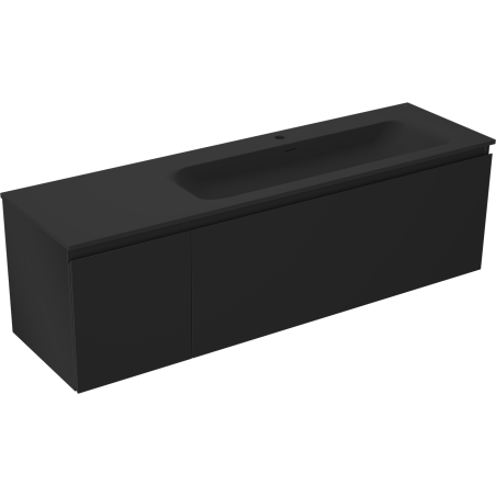 Mexen Orio Badezimmerschrank 160 cm mit Waschbecken Vela rechts, 1S, 1D, schwarz matt - 91A13-16047-3-BBFF71-W23P71