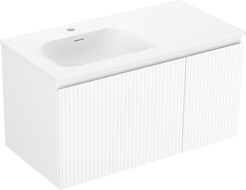 Mexen Rivel Badezimmerschrank 90 cm mit Waschbecken Vela links, 1S, 1D, gerillt, weiß matt - 91A23-09047-3-BBFF01-W23L01