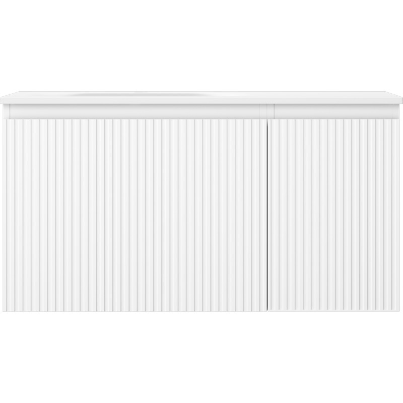 Mexen Rivel Badezimmerschrank 90 cm mit Waschbecken Vela links, 1S, 1D, geriffelt, weiß matt - 91A23-09047-3-BBFF01-W23L01