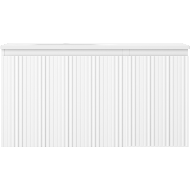 Mexen Rivel Badezimmerschrank 90 cm mit Waschbecken Vela links, 1S, 1D, gerillt, weiß matt - 91A23-09047-3-BBFF01-W23L01