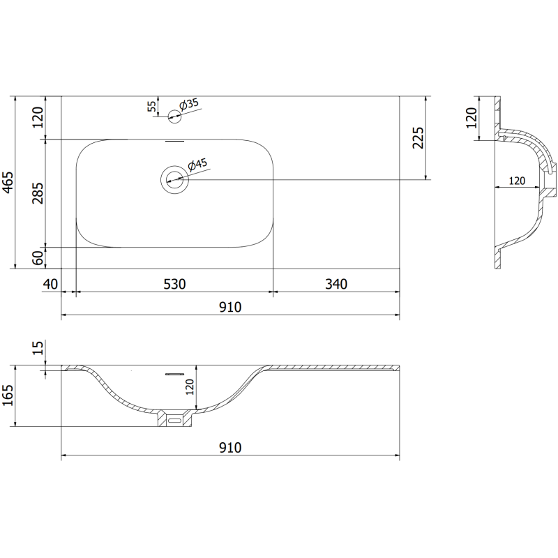 Mexen Rivel Badezimmerschrank 90 cm mit Waschbecken Vela links, 1S, 1D, gerillt, weiß matt - 91A23-09047-3-BBFF01-W23L01