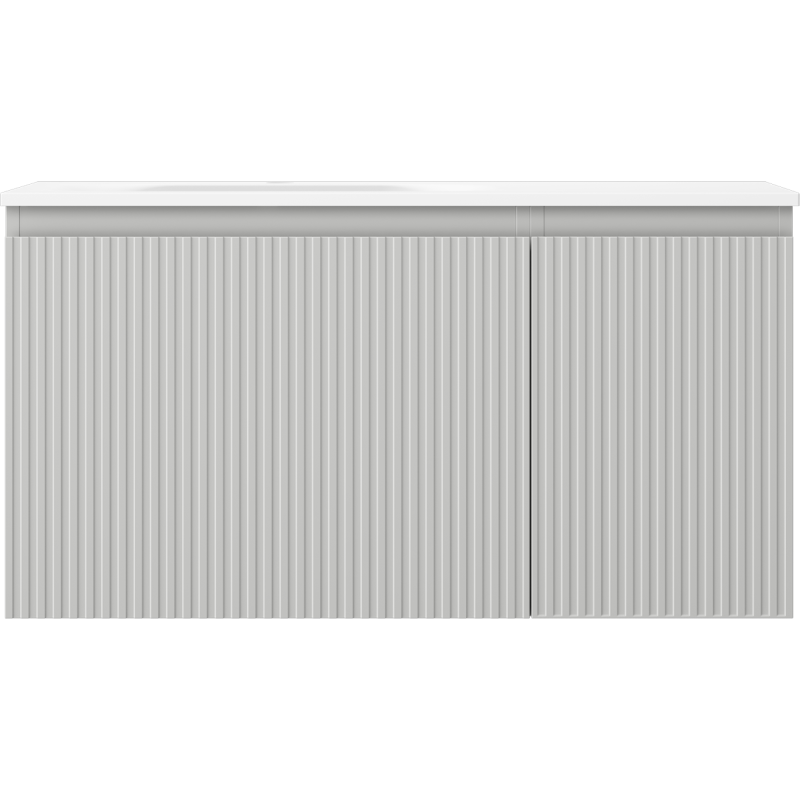 Mexen Rivel Badezimmerschrank 90 cm mit Waschbecken Vela links, 1S, 1D, gerillt, grau matt/weiß matt
