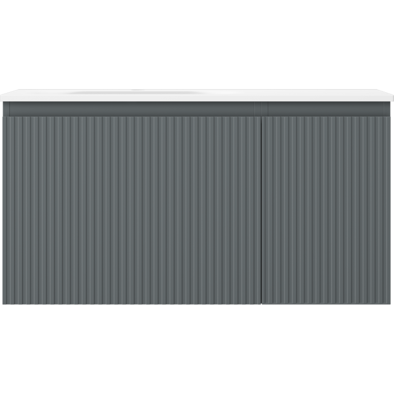 Mexen Rivel Badezimmerschrank 90 cm mit linkem Waschbecken Vela, 1S, 1D, gerillt, Graphit Matt/Weiß Matt