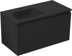 Mexen Rivel Badezimmerschrank 90 cm mit linker Vela-Waschbecken, 1S, 1D, gerillt, schwarz matt - 91A23-09047-3-BBFF71-W23L71