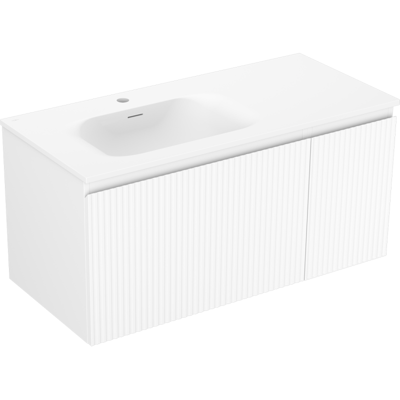 Mexen Rivel Badezimmerschrank 100 cm mit Waschbecken Vela links, 1S, 1D, geriffelt, weiß matt - 91A23-10047-3-BBFF01-W23L01