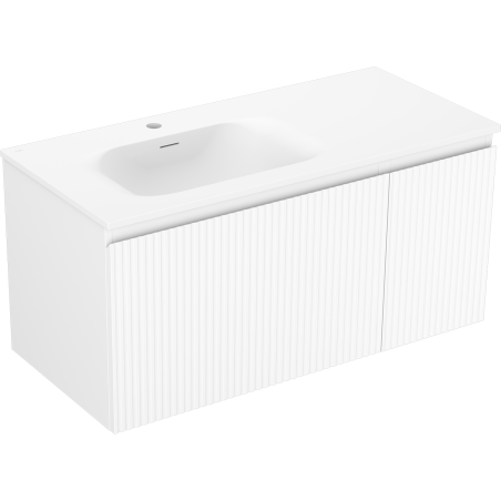 Mexen Rivel Badezimmerschrank 100 cm mit Waschbecken Vela links, 1S, 1D, geriffelt, weiß matt - 91A23-10047-3-BBFF01-W23L01