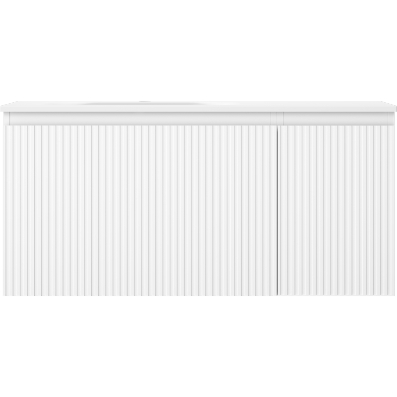 Mexen Rivel Badezimmerschrank 100 cm mit Waschbecken Vela links, 1S, 1D, geriffelt, weiß matt - 91A23-10047-3-BBFF01-W23L01