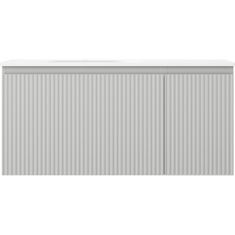 Mexen Rivel Badezimmerschrank 100 cm mit linkem Vela-Waschbecken, 1 Schublade, 1 Tür, gerillt, grau matt/weiß matt