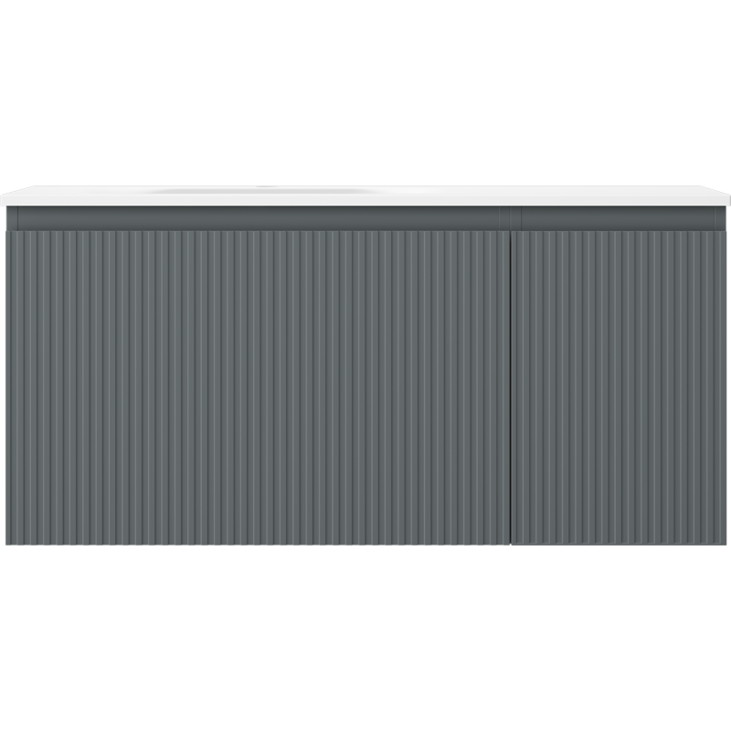 Mexen Rivel Badezimmerschrank 100 cm mit Waschbecken Vela links, 1S, 1D, gerillt, graphit matt/weiß matt