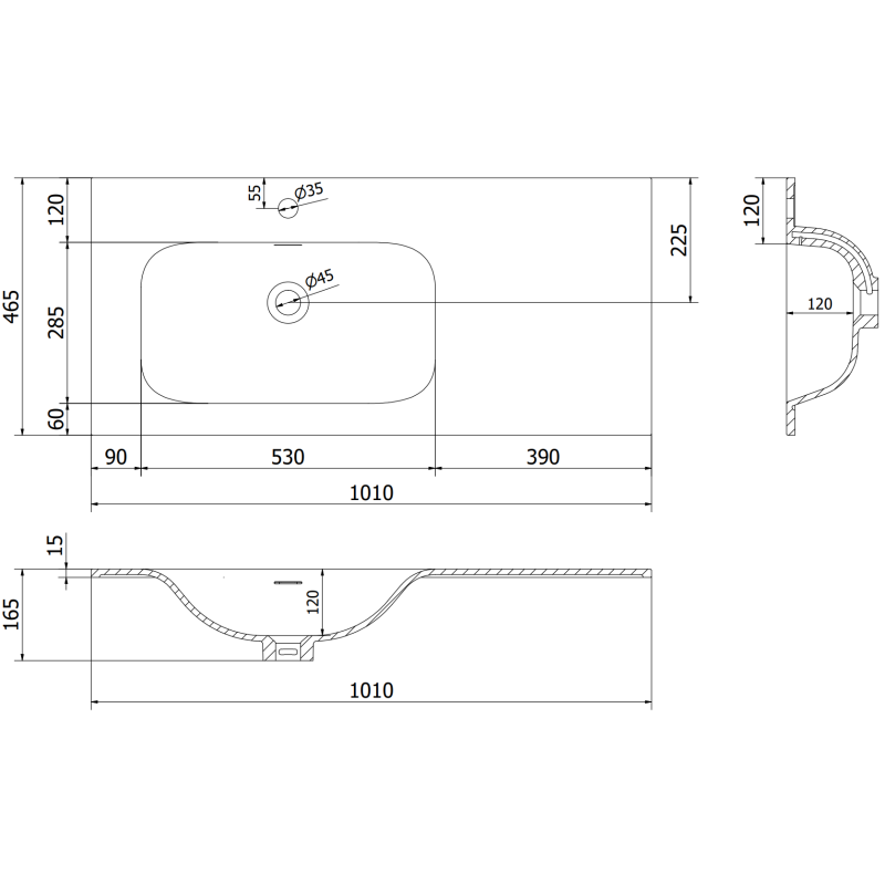 Mexen Rivel Badezimmerschrank 100 cm mit Waschtisch Vela links, 1S, 1D, geriffelt, schwarz matt - 91A23-10047-3-BBFF71-W23L71