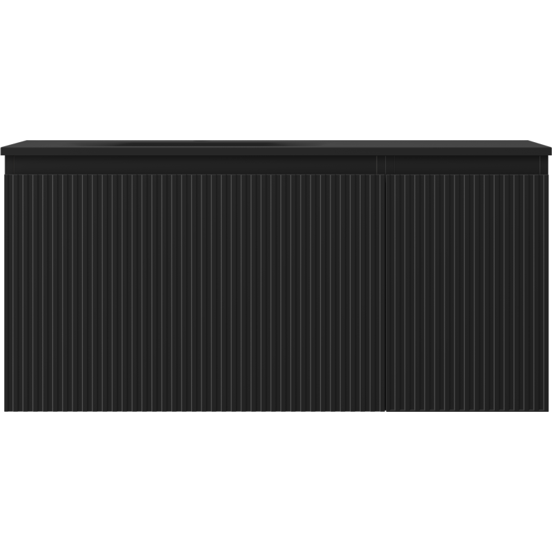 Mexen Rivel Badezimmerschrank 100 cm mit Waschtisch Vela links, 1S, 1D, geriffelt, schwarz matt - 91A23-10047-3-BBFF71-W23L71