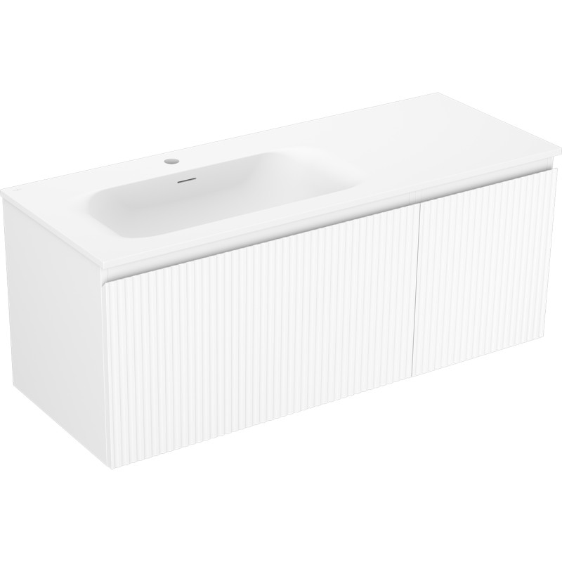 Mexen Rivel Badezimmerschrank 120 cm mit Waschbecken Vela links, 1S, 1T, geriffelt, weiß matt - 91A23-12047-3-BBFF01-W23L01
