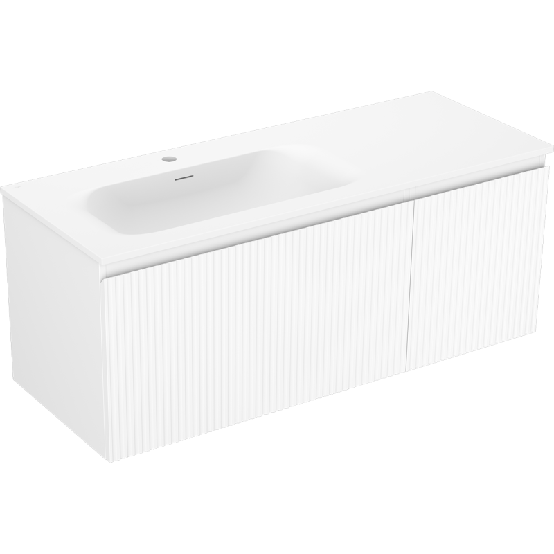 Mexen Rivel Badezimmerschrank 120 cm mit Waschtisch Vela links, 1S, 1D, geriffelt, weiß matt - 91A23-12047-3-BBFF01-W23L01