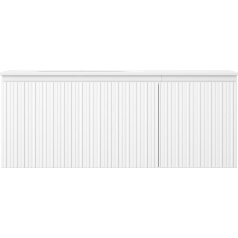 Mexen Rivel Badezimmerschrank 120 cm mit Waschbecken Vela links, 1S, 1T, geriffelt, weiß matt - 91A23-12047-3-BBFF01-W23L01