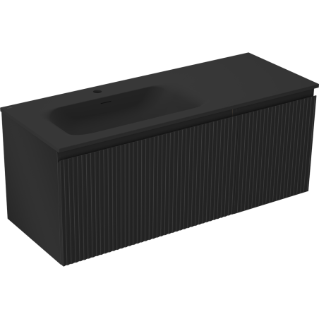 Mexen Rivel 120 cm Badezimmerschrank mit Vela-Waschbecken links, 1S, 1D, geriffelt, schwarz matt - 91A23-12047-3-BBFF71-W23L71
