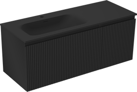 Mexen Rivel 120 cm Badezimmerschrank mit Vela-Waschbecken links, 1S, 1D, geriffelt, schwarz matt - 91A23-12047-3-BBFF71-W23L71