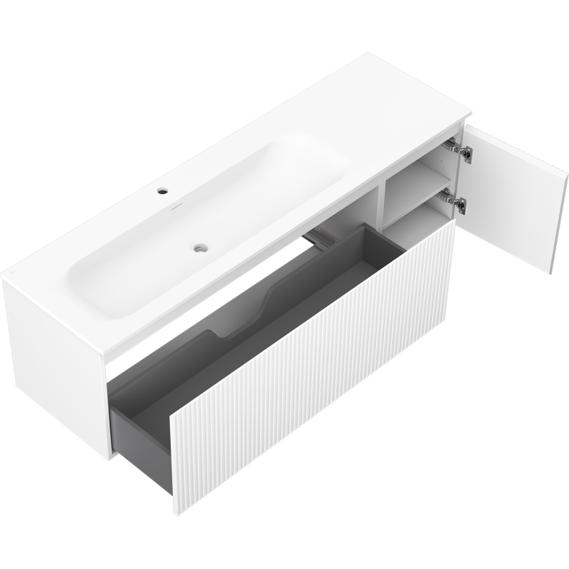 Mexen Rivel Badschrank 160 cm mit Waschtisch Vela links, 1S, 1D, geriffelt, weiß matt - 91A23-16047-3-BBFF01-W23L01