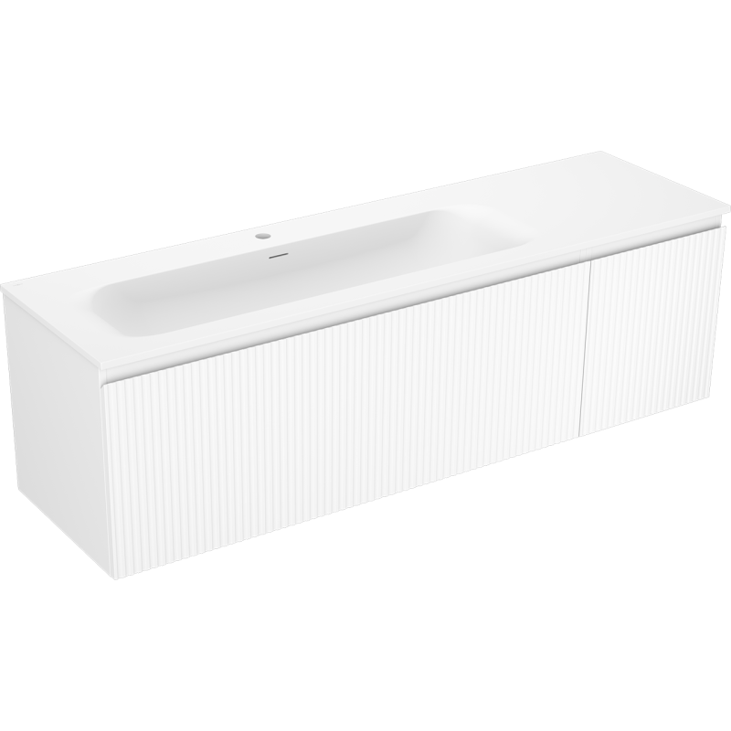 Mexen Rivel Badschrank 160 cm mit Waschtisch Vela links, 1S, 1D, geriffelt, weiß matt - 91A23-16047-3-BBFF01-W23L01