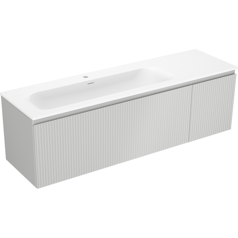 Mexen Rivel Waschbeckenschrank 160 cm mit Waschtisch Vela links, 1S, 1D, geriffelt, grau matt/weiß matt