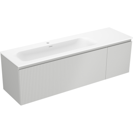 Mexen Rivel Waschbeckenschrank 160 cm mit Waschtisch Vela links, 1S, 1D, geriffelt, grau matt/weiß matt