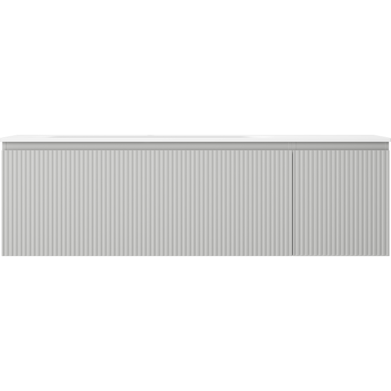 Mexen Rivel Waschbeckenschrank 160 cm mit Waschtisch Vela links, 1S, 1D, geriffelt, grau matt/weiß matt