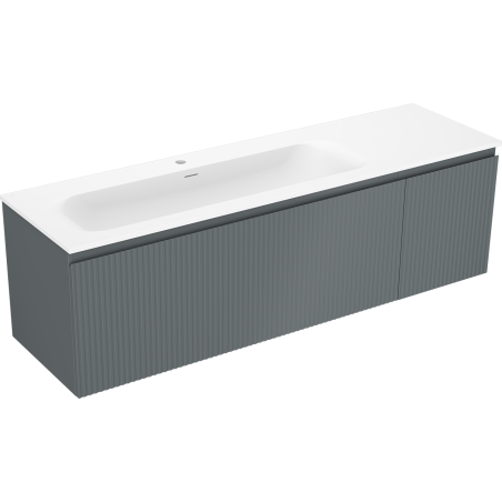 Mexen Rivel 160 cm Badezimmerunterschrank mit Waschbecken Vela links, 1S, 1D, gerillt, grafit matt/weiß matt