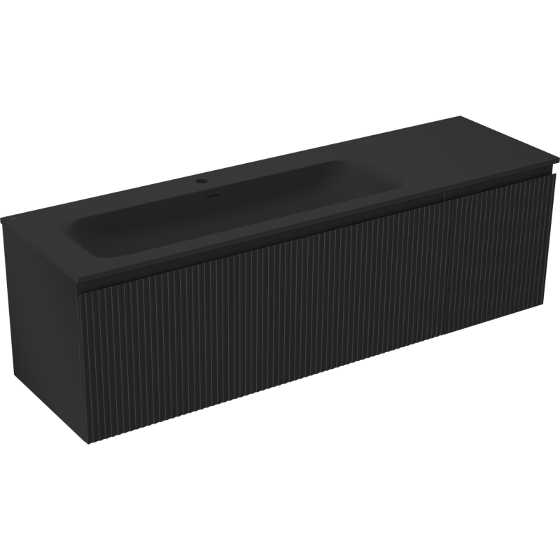 Mexen Rivel Badezimmerschrank 160 cm mit Waschtisch Vela links, 1S, 1D, gerillt, schwarz matt - 91A23-16047-3-BBFF71-W23L71
