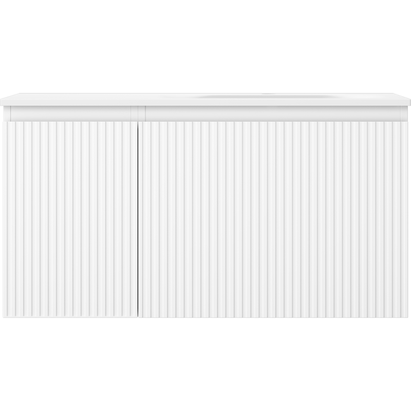 Mexen Rivel 90 cm Badezimmerunterschrank mit Waschbecken Vela rechts, 1S, 1D, gerillt, weiß matt - 91A23-09047-3-BBFF01-W23P01