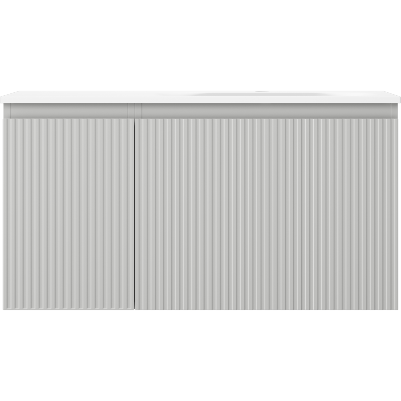 Mexen Rivel Badezimmerschrank 90 cm mit Waschbecken Vela rechts, 1S, 1D, gerillt, grau matt/weiß matt