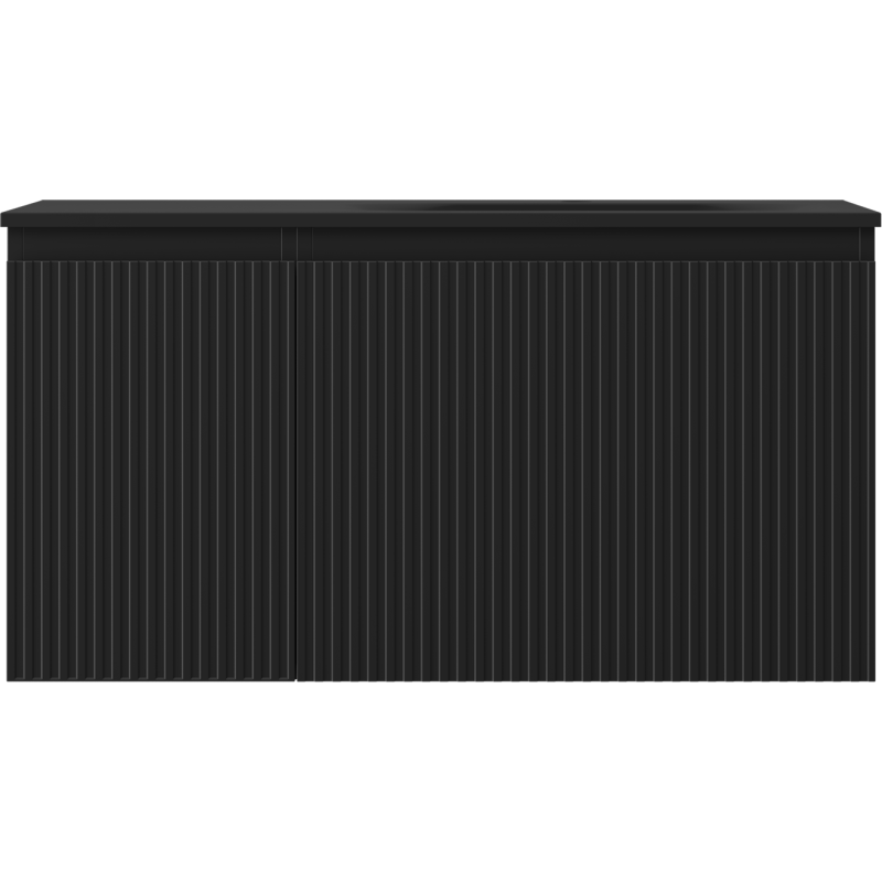Mexen Rivel Badezimmerschrank 90 cm mit Waschbecken Vela rechts, 1S, 1D, gerillt, schwarz matt - 91A23-09047-3-BBFF71-W23P71