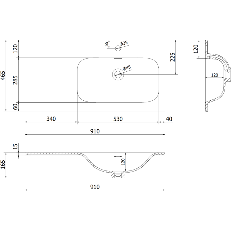 Mexen Rivel Badezimmerschrank 90 cm mit Waschbecken Vela rechts, 1S, 1D, gerillt, schwarz matt - 91A23-09047-3-BBFF71-W23P71