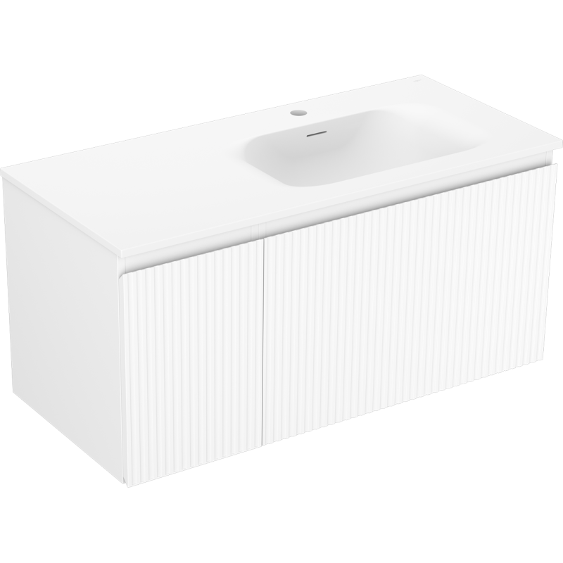 Mexen Rivel Badezimmerschrank 100 cm mit Waschtisch Vela rechts, 1S, 1D, geriffelt, weiß matt - 91A23-10047-3-BBFF01-W23P01