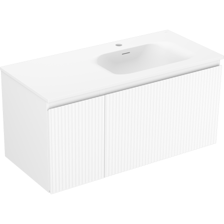 Mexen Rivel Badezimmerschrank 100 cm mit Waschtisch Vela rechts, 1S, 1D, geriffelt, weiß matt - 91A23-10047-3-BBFF01-W23P01